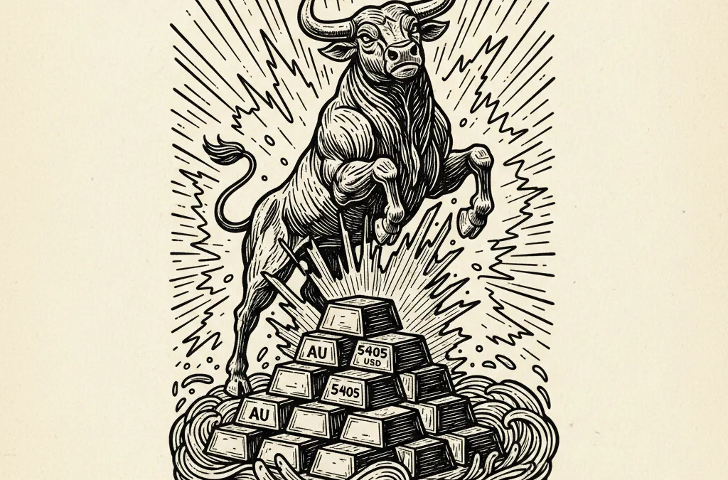 Featured image for article: Gold Hits $5,405 as Iran Strikes Spark 17% Monthly Surge